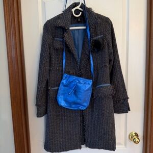 SET! True Meaning Vintage Tweed Fringe Blazer + SAS Royal Leather Shimmer Purse